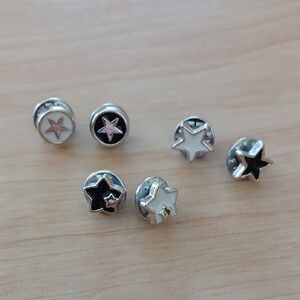 Star Accent Lapel Pin/ Brooch Set — Black & White Enamel